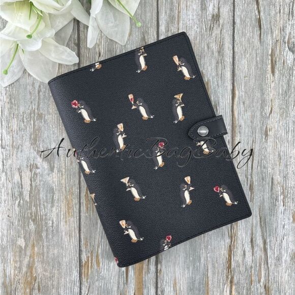 Coach Boxed Notebook & Pencil Case Set With Penguin Print Leather Bag Purse - Picture 3 of 9